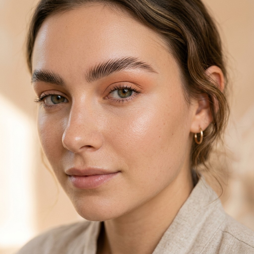 Frau mit vollen, natürlich definierten Augenbrauen – Brauen-Lamination statt Microblading im Atelier Lash Affair in Schwäbisch Gmünd