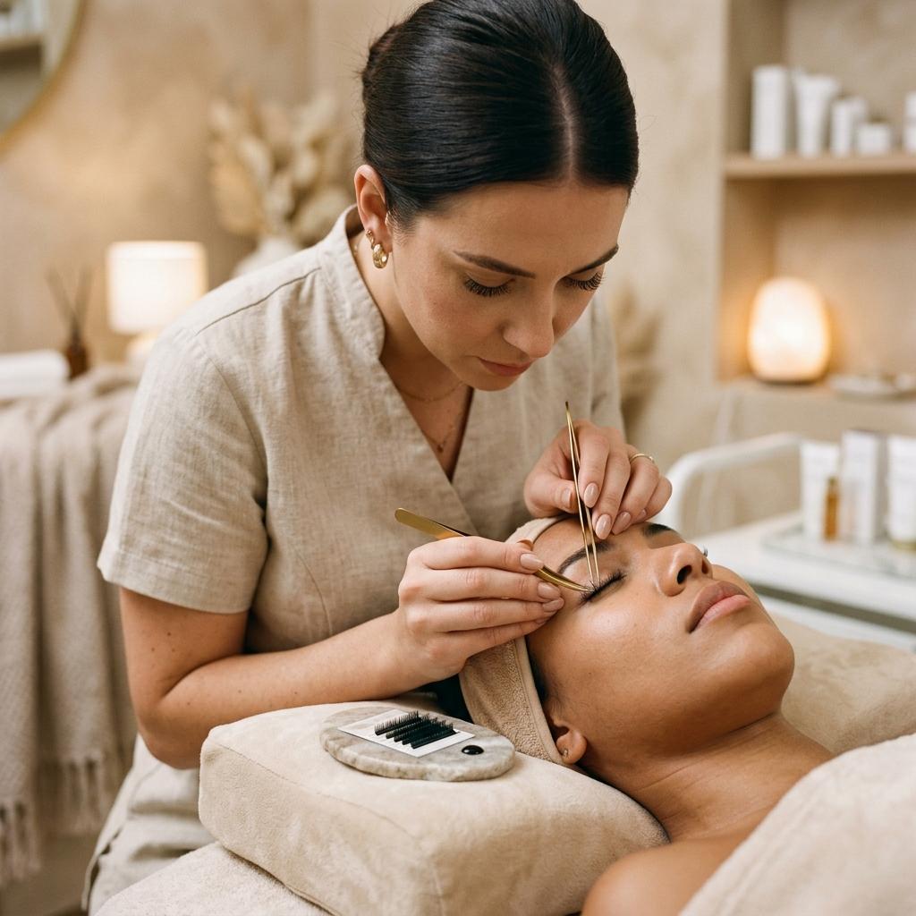 Nahaufnahme einer frisch gemachten Wimpernverlängerung im Atelier Lash Affair in Schwäbisch Gmünd