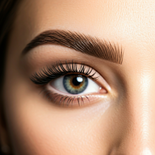 Weich fokussiertes künstlerisches Portrait mit perfekt laminierten Augenbrauen in goldenem Licht