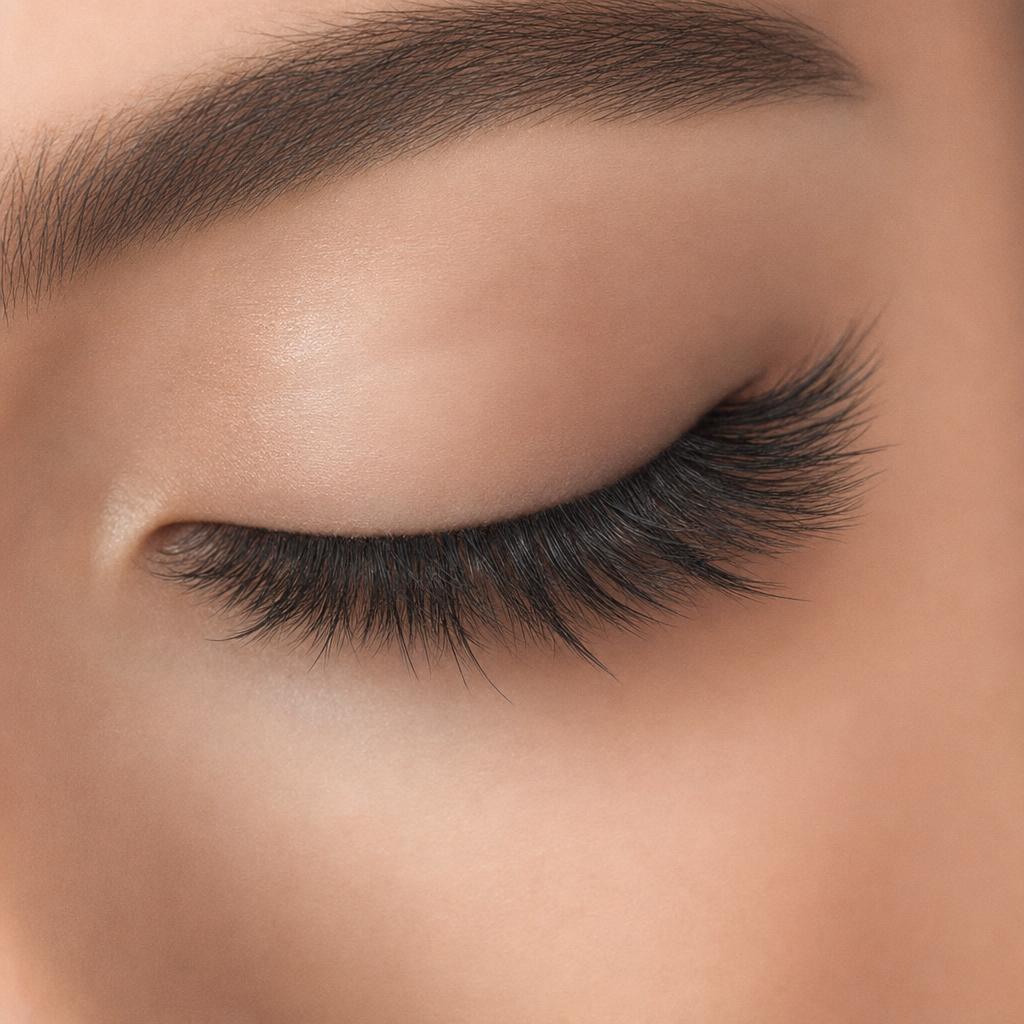Nahaufnahme eines Auges mit Wispy-Lashes – feine, ultraleichte Fächer in luftiger Optik
