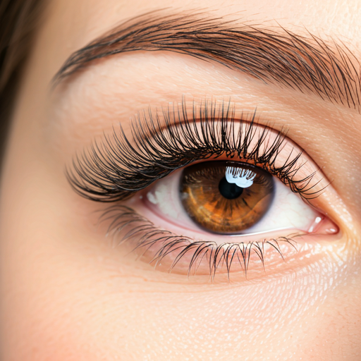 Lange geschwungene Wimpern in warmer Pfirsich-Ästhetik